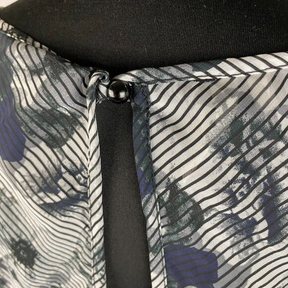 Studio Y Womens L Sheer Floral Striped Hi-Lo Hem Tunic Blouse Top Keyhole Back - Picture 11 of 15